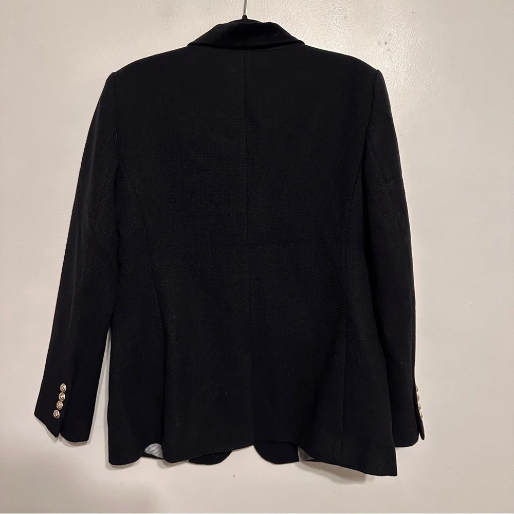 Ann Taylor Greenwich Woven Blazer Velvet Collar size 10 Black